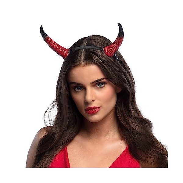 MIMIKRY Cornes de diable en mousse Rouge/noir sur serre-tête en cornes de satin Diable Diable Accessoires de costume