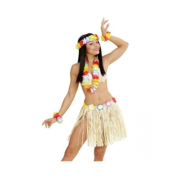 shoperama Hawaiian Costume Ladies Fancy Dress Party Hawaiian Hula Skirt Lei Bracelets Beach Jewellery