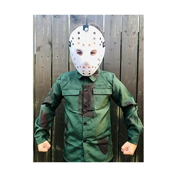 Jason VI Costume de tueur de lac en cristal, masque de hockey, machette sanglante et masque à capuche sanglante, accessoire d
