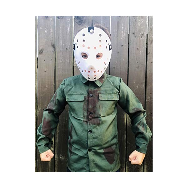 Jason VI Costume de tueur de lac en cristal, masque de hockey, machette sanglante et masque à capuche sanglante, accessoire d