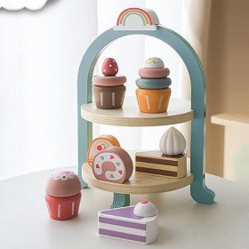 HUAOLAWQ Ensemble de comptoir de crème glacée en bois pour enfants, épicerie, dessert, accessoires de jouets, cadeaux de jeu 
