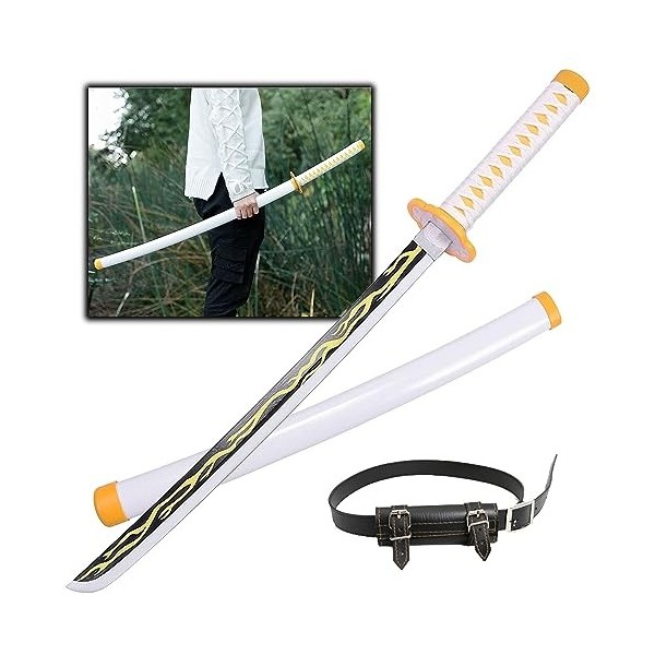 Épée Danime en Bambou Agatsuma Zenitsu Katana Demon Slayer Cosplay Épée en Bois 76cm/104cm Épée De Samouraï en Bois Accessoi