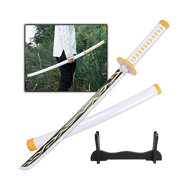 Épée Danime en Bambou Agatsuma Zenitsu Katana Demon Slayer Cosplay Épée en Bois 76cm/104cm Épée De Samouraï en Bois Accessoi