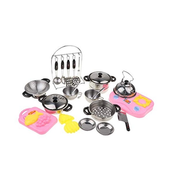 Backbayia 27pcs Jeu Dimitation Eux de Simulation Jouets Casserole Pot en Acier Inoxydable