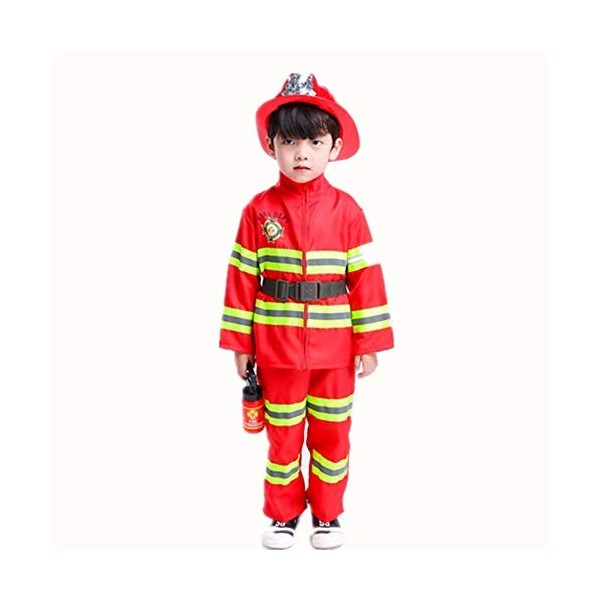 Proumhang Costume de Chef des Pompiers Déguisement Pompier Ensemble de Jeu de rôle de Pompier-Rouge
