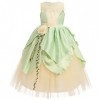 FYMNSI Robe de Princesse Tiana Fille Déguisement Princesse Grenouille Costume Verte Robe pour Enfants Cosplay Halloween Noël 