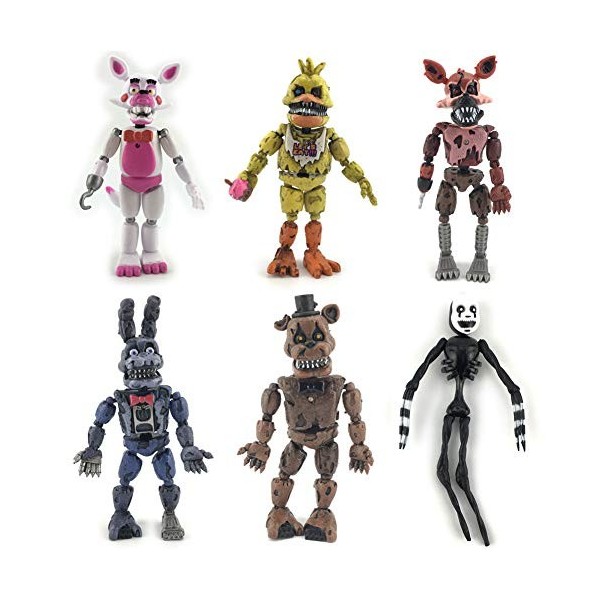 Jiumaocleu Lot de 6 figurines de jeu Five Nights de 14 cm - Ours lumineux Foxy Sister Lieu daction dhorreur FNAF - Joints m