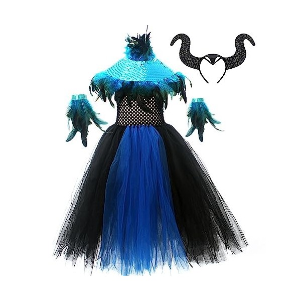 OBEEII Déguisement Maléfique Fille Halloween Carnaval Tutu Robe ave Bandeau +Ailes Sleeping Beauty Halloween Noël Costume pou