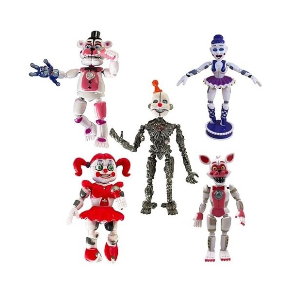 Jiumaocleu Lot de 6 figurines de jeu Five Nights de 14 cm - Ours lumineux Foxy Sister Lieu daction dhorreur FNAF - Joints m