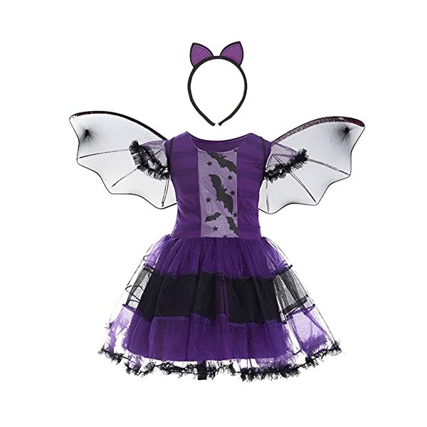 Metaparty Costume dHalloween pour fille - Jupe chauve-souris violette avec ailes et bandeau pour Halloween - Carnaval 120 