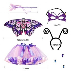 DASIAUTOEM Ensemble dailes de papillon, pour enfants avec masque, jupe en tulle, serre-tête, couronne de cheveux, vols de pa