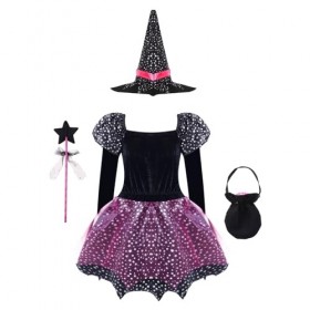 Oyolan Enfant Fille Déguisement Sorcière Robe Citrouille Tutu Robe Princesse Costume Halloween Spectacle Cadeau Halloween 2-1