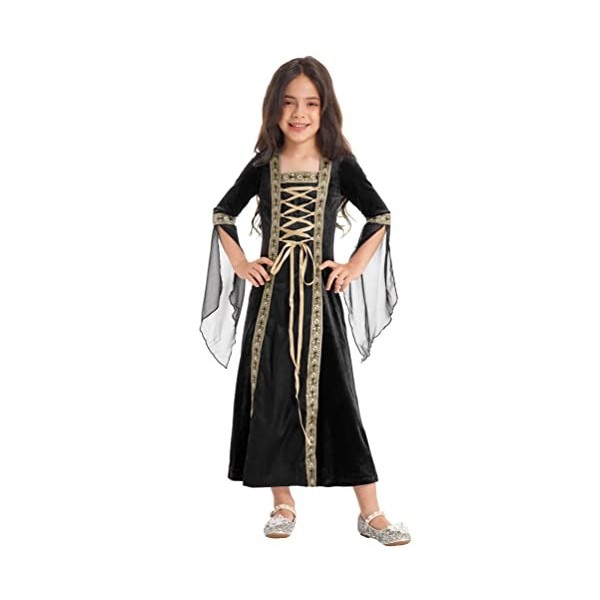 dPois Enfant Fille Deguisement Médiévale Renaissance Longue Robe Victorien Halloween Vintage Robes Gothique Costume Cosplay C