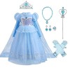 Odizli Elsa Costume pour fille - Robe princesse - Baguette magique - Couronne - Cape dHalloween - Noël - Carnaval - Cosplay,