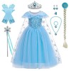 Odizli Elsa Costume pour fille - Robe princesse - Baguette magique - Couronne - Cape dHalloween - Noël - Carnaval - Cosplay,