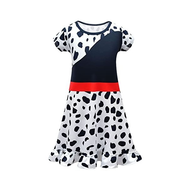 Cruella Deville Costume enfant fille Halloween Carnaval 101 Dalmatien Cosplay Habillent Robe+perruque+gants+La barre 5 pièces