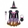 ranrann Déguisement Sorcière Fille Enfant Robe avec Accessoires Halloween Chapeau de Sorcière Sac à Bonbons Baguette Magique 