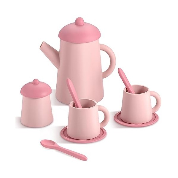 GAGAKU Service à thé en silicone pour petites filles, jouets en silicone pour tout-petits, accessoires de cuisine, ensemble d