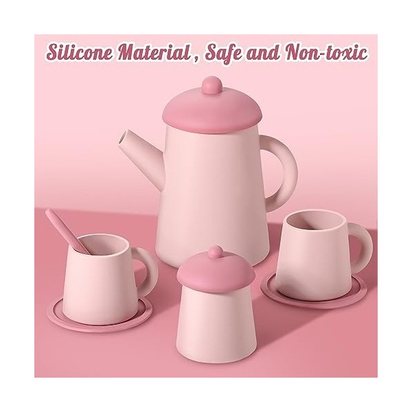 GAGAKU Service à thé en silicone pour petites filles, jouets en silicone pour tout-petits, accessoires de cuisine, ensemble d