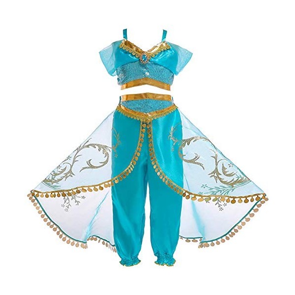 Costume de princesse pour fille - Jasmin, robe dHalloween, Noël, carnaval, cosplay, costume, sari indien, danse du ventre - 