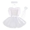 IDOPIP Déguisement Ange Fille Enfants Ange Tutu Robe + Bandeau Ange Halo + Baguette Magique + Ailes De Plumes 4 PCS Tenues po