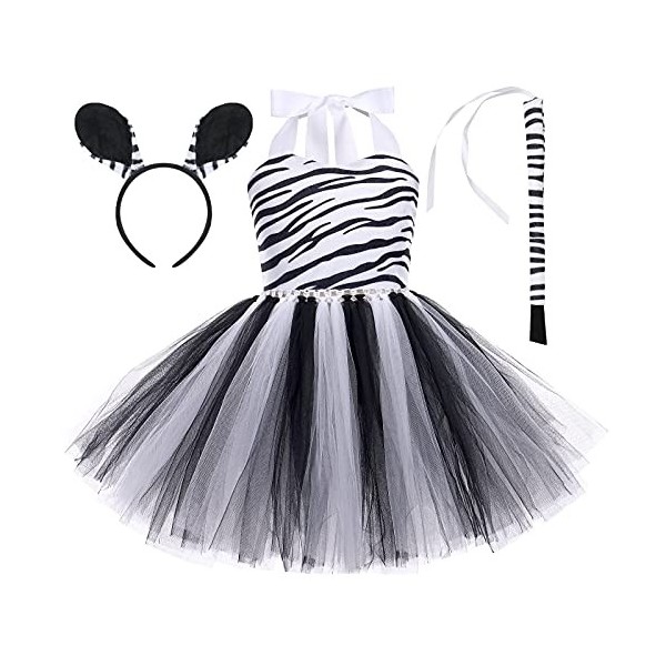 OBEEII Déguisement Danimaux Enfant Robe de Léopard/Girafe/Zèbre/Tigre/Vaches Tutu Princesse Cosplay Carnaval Halloween Fêtes