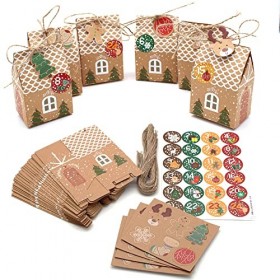 OLILLY - Calendrier de lAvent modèle 1 - Pack de 24 Maisons en Carton pour Attendre Noël - A Faire en Famille Carton Kraft 