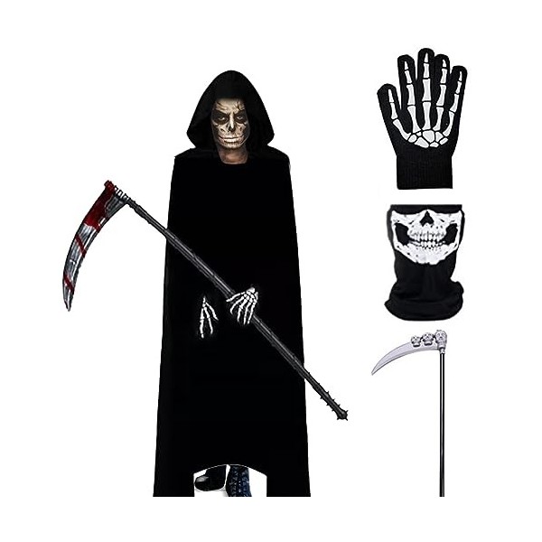 Yuragim Costume de faucheuse pour homme - Costume de mort dHalloween - Costume de grim reaper - Costume dHalloween - 164 ga