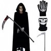 Yuragim Costume de faucheuse pour homme - Costume de mort dHalloween - Costume de grim reaper - Costume dHalloween - 164 ga