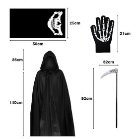 Yuragim Costume de faucheuse pour homme - Costume de mort dHalloween - Costume de grim reaper - Costume dHalloween - 164 ga