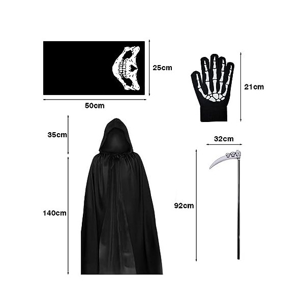 Yuragim Costume de faucheuse pour homme - Costume de mort dHalloween - Costume de grim reaper - Costume dHalloween - 164 ga