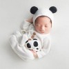 Lot de 3 accessoires photo pour bébé nouveau-né - Chapeau et poupée panda - Costume de séance photo - Tricoté - Vêtements et 