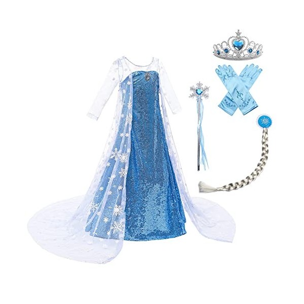 Raveparty Elsa Robe Elsa Costume Fille Robe Elsa Robe Fille pour Noël Carnaval Halloween Anniversaire Fête