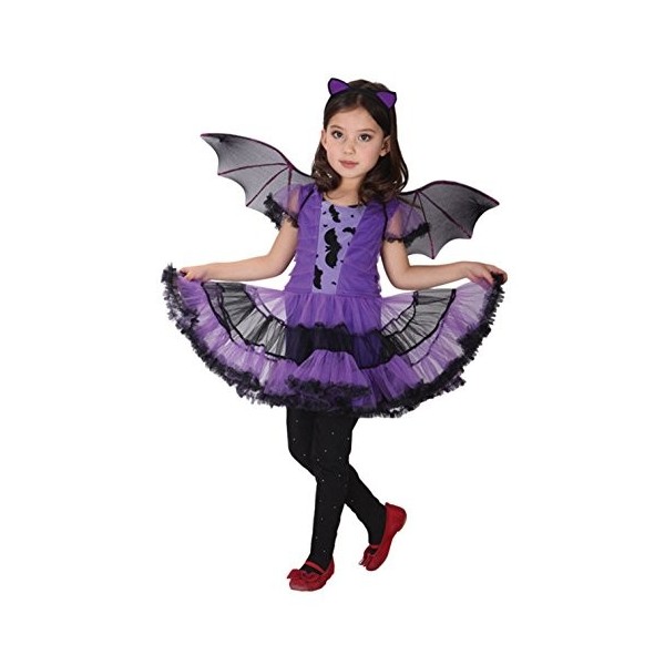 Kiniris Costume dHalloween chauve-souris pour fille - Costume daile de vampire - Costume dHalloween - Pour enfant - Fille 