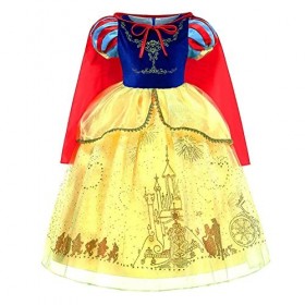 FMYFWY Costume de Carnaval Princesse Robe de Blanche Neige avec Cape Filles Conte de Fée Snow White Déguisements Halloween No
