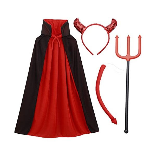 JanJean Costume Magicien Enfants Deguisement Sorcier Mage Tenue Halloween Manteau Cape + Baguette Magique + Chapeau + Gant 5-