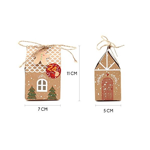 OLILLY - Calendrier de lAvent modèle 1 - Pack de 24 Maisons en Carton pour Attendre Noël - A Faire en Famille Carton Kraft 