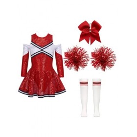 TSSOE Uniforme de Pompom Girl Fille Déguisement Pompom Girls Fille Ensemble Cosplay Costume Dansewear Musical 5-16 Ans A Roug