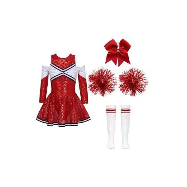 TSSOE Uniforme de Pompom Girl Fille Déguisement Pompom Girls Fille Ensemble Cosplay Costume Dansewear Musical 5-16 Ans A Roug