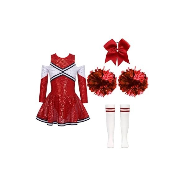 TSSOE Uniforme de Pompom Girl Fille Déguisement Pompom Girls Fille Ensemble Cosplay Costume Dansewear Musical 5-16 Ans A Roug