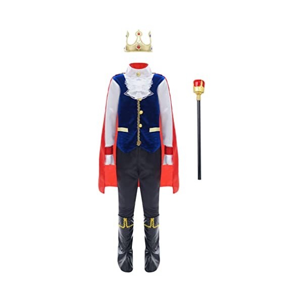 Freebily Enfant Garçon Halloween Déguisement Prince Roi Costume Couronne Cape Prince Roi Canne Chaussettes Ensemble Carnaval 