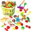 Lot de 30 jouets de coupe pour tout-petits - Jeu de rôle comprenant des fruits et légumes, un panier de rangement, un couteau