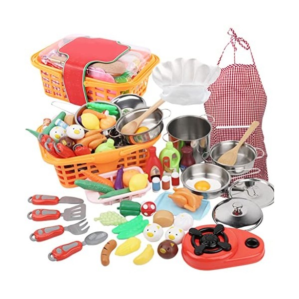 F Fityle Ensemble de Nourriture Cuisine de Jeu de 42 Pièces, Jeu de Cuisine avec Mini Ustensiles de Cuisine en Acier Inoxydab