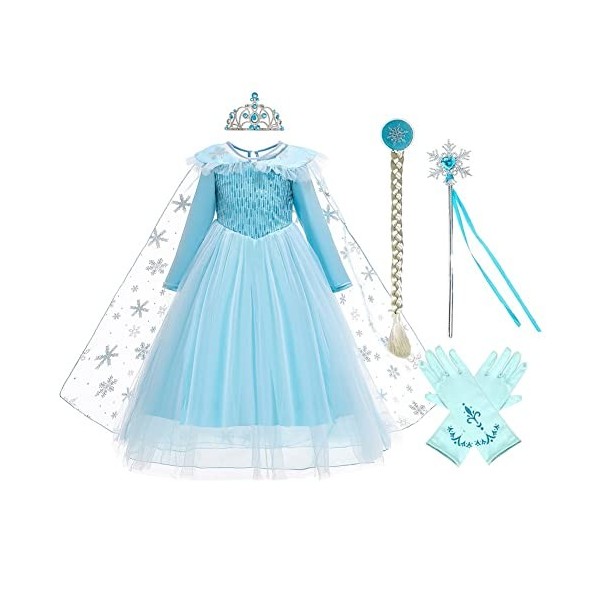 MYRISAM Filles Déguisement Robe Reine des Neiges Princesse Elsa Costume de Carnaval Halloween Cosplay Noël Robe de Soirée Cér