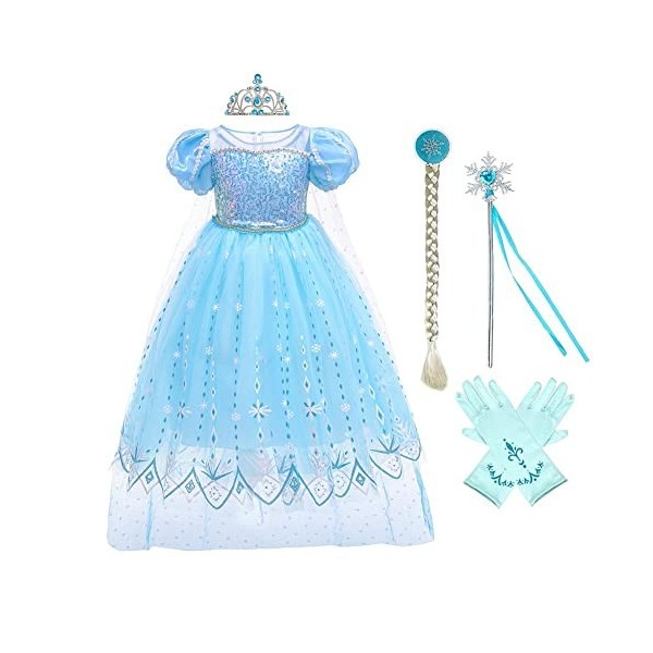 MYRISAM Filles Déguisement Robe Reine des Neiges Princesse Elsa Costume de Carnaval Halloween Cosplay Noël Robe de Soirée Cér