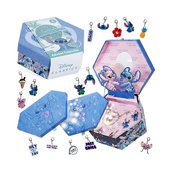 Disney Calendrier de LAvent 2023 Enfant Stitch Bijoux Advent Calendar Bracelet Charms Stitch Mickey Minnie Animaux Stitch B
