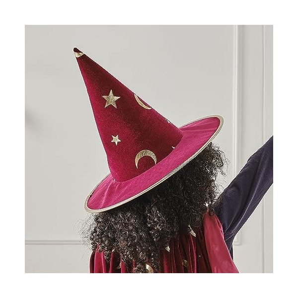 Ginger Ray Girls Burgundy Velvet Magicians Hat for Halloween Costume Parties