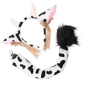 LALAFINA Ensemble Oreilles Et Queue de Vache Accessoires pour Costumes de Vache en Peluche Oreilles danimaux dHalloween et 
