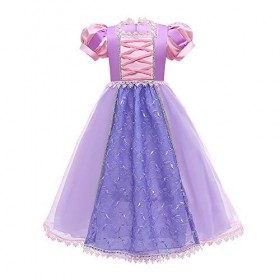 IDOPIP Enfant Fille Princesse Rraiponce Costume Déguisement Robe Soirée Cérémonie Anniversaire Noël Halloween Partie Carnaval