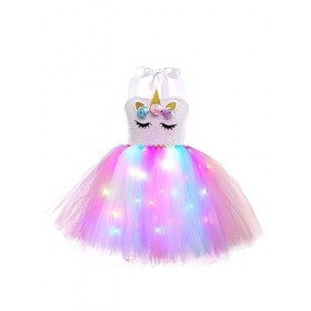 YiZYiF Enfant Fille Déguisement Licorne Sirène Robe Princesse Tutu Jupe avec Lumineuse LED Cosplay Costume Halloween Carnaval